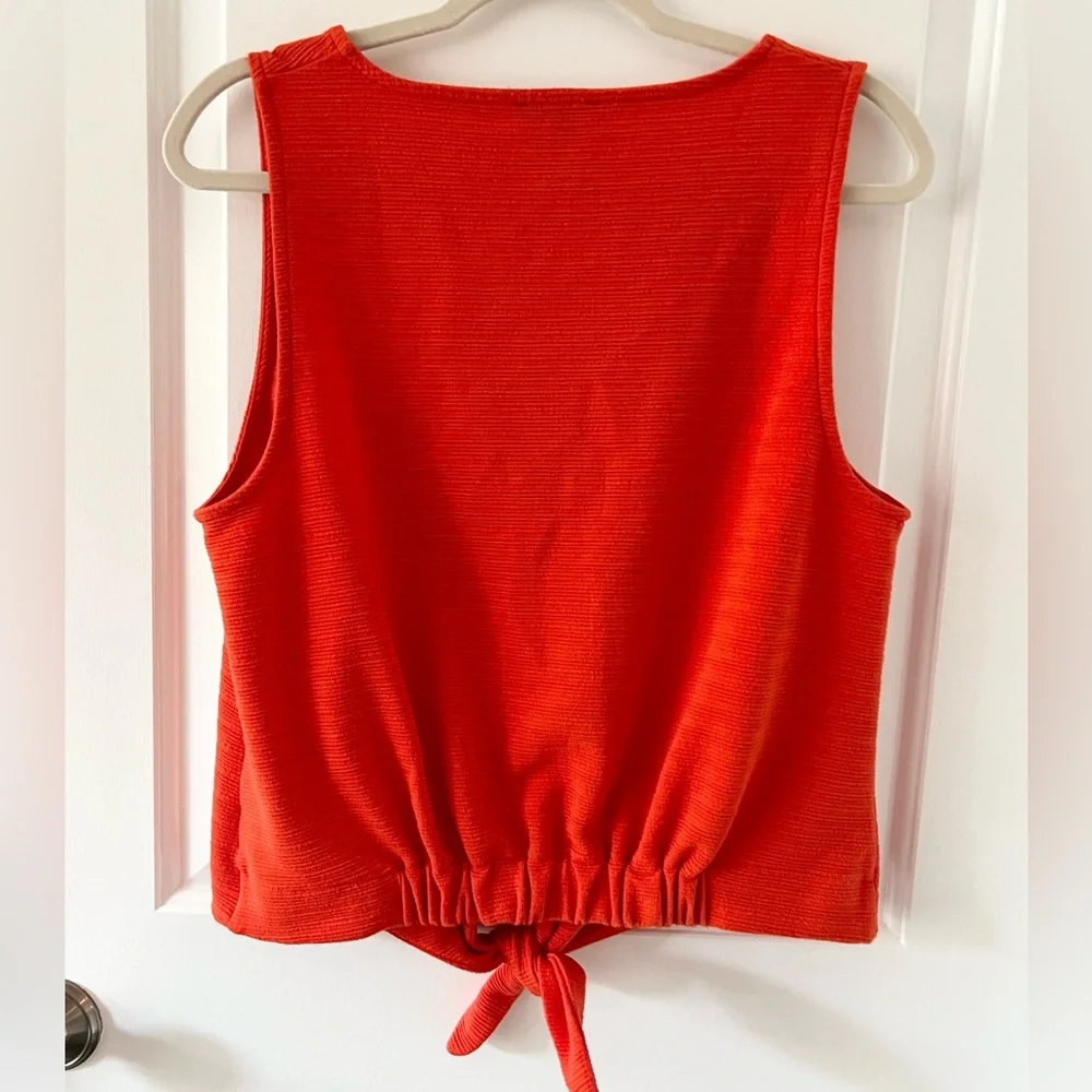 J. Crew Orange Textured Tie Front Button Down Tank Top
